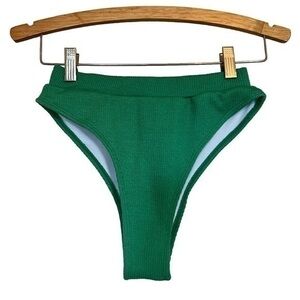 Ribbed Green High Waisted Cheeky Bikini Bottom
